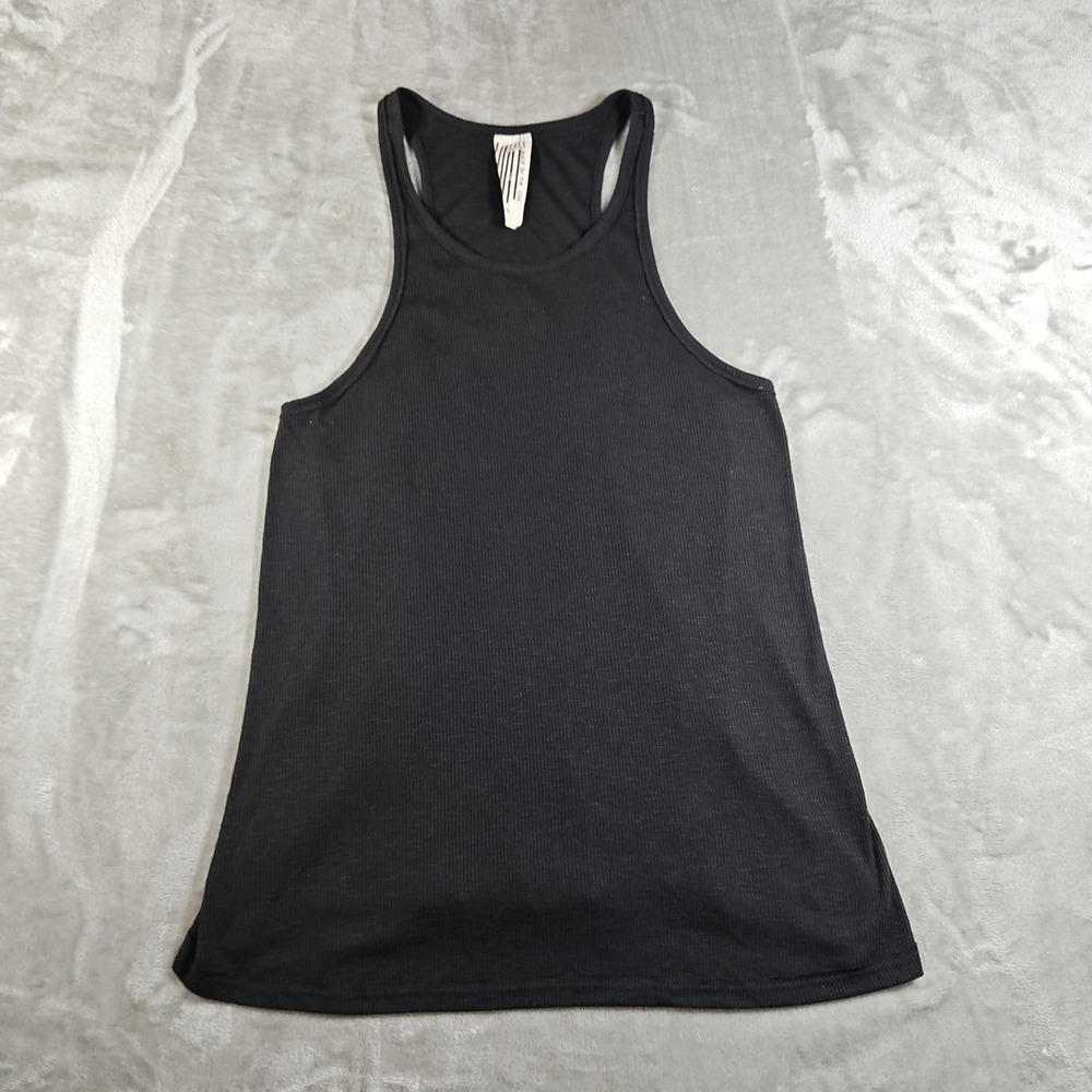 Free People Long Beach Tank Top Womens Large Black Ribbed Knit Racerback